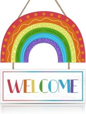 Rainbow Welcome Wooden Hanging Door Sign,Boho Wall Decor,LGBT Pride...