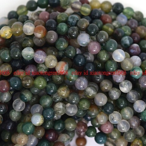 Natural Indian Agate Round Beads 15" Strand 4mm 6mm 8mm 10mm 12mm Fancy Jasper