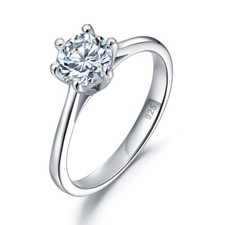 1Ct Round Simulated Diamond Solitaire Engagement Ring 925 Silver 6 Claw Size 5-8