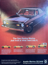 1974 Vintage Magazine Advertisement Austin Marina From British Leyland