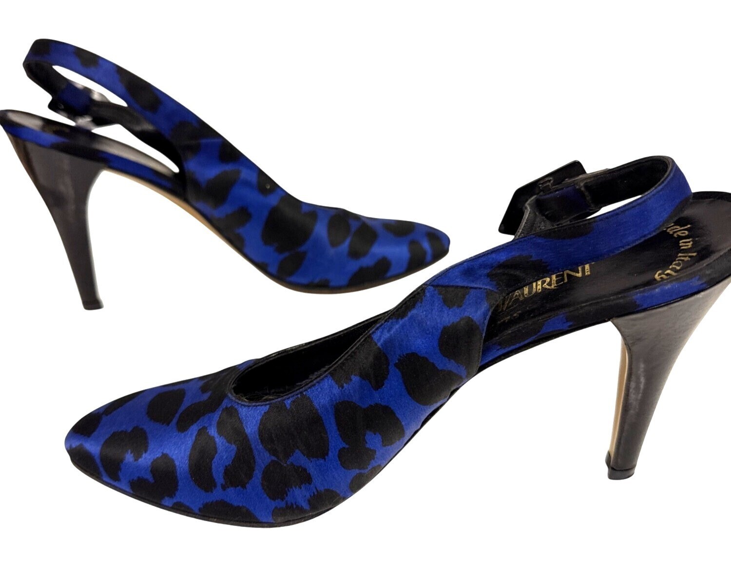 Scarpe decolte donna Yves Saint Laurent slingback tacco blu stampa animalier 8 5