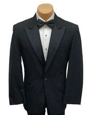 Men's Black Tuxedo Jacket One Button Satin Peak Lapels Wedding Mason Prom Cruise
