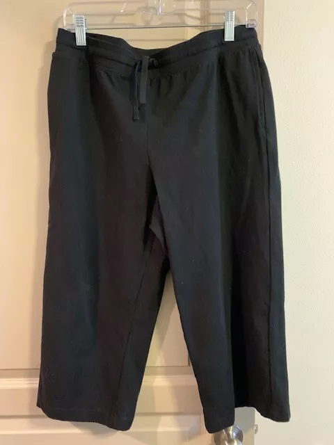 Karen Scott Sport Ladies Black Drawstring Waist Crop Cotton Knit Pant Size M