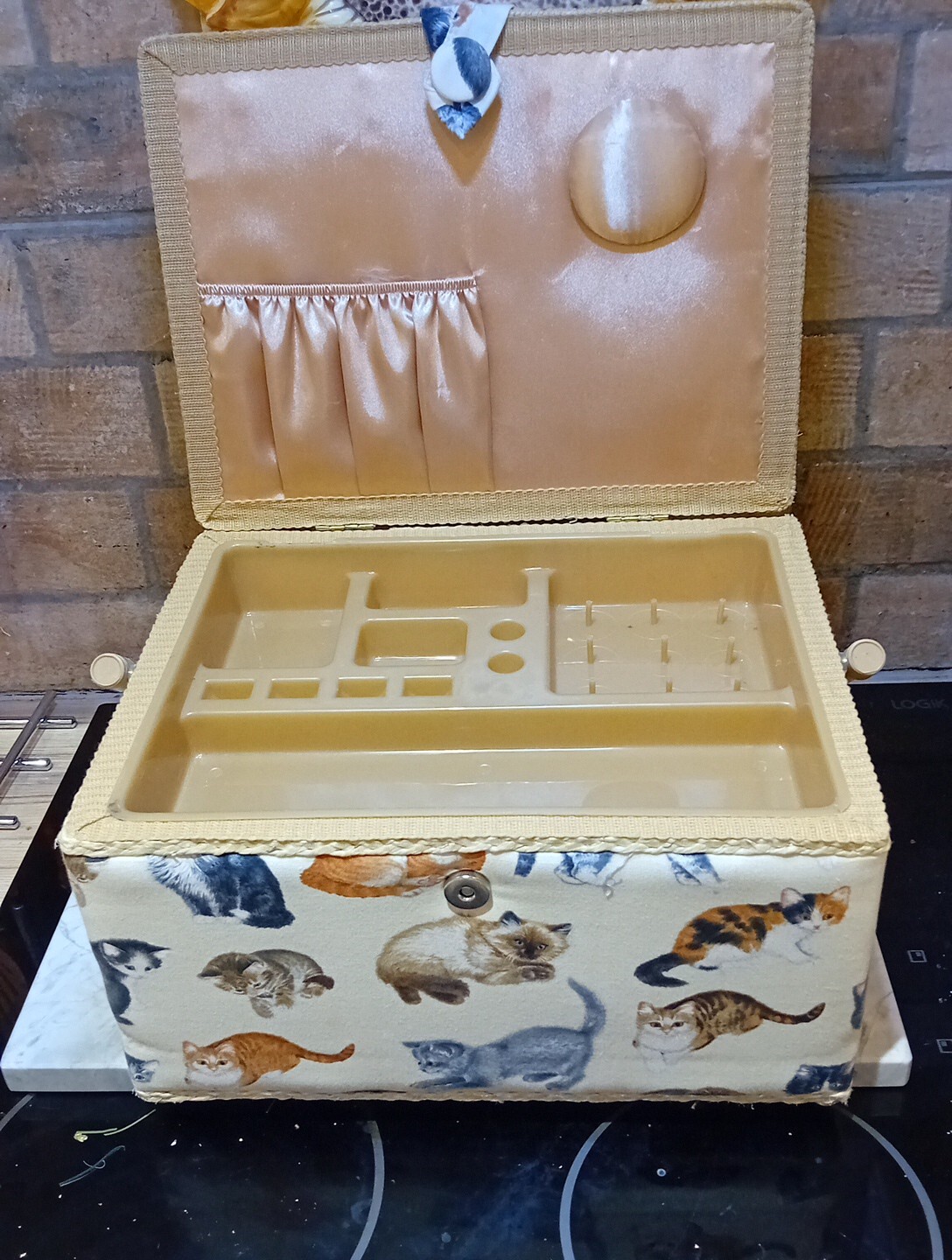 Cat upholstered Sewing Box. eBay