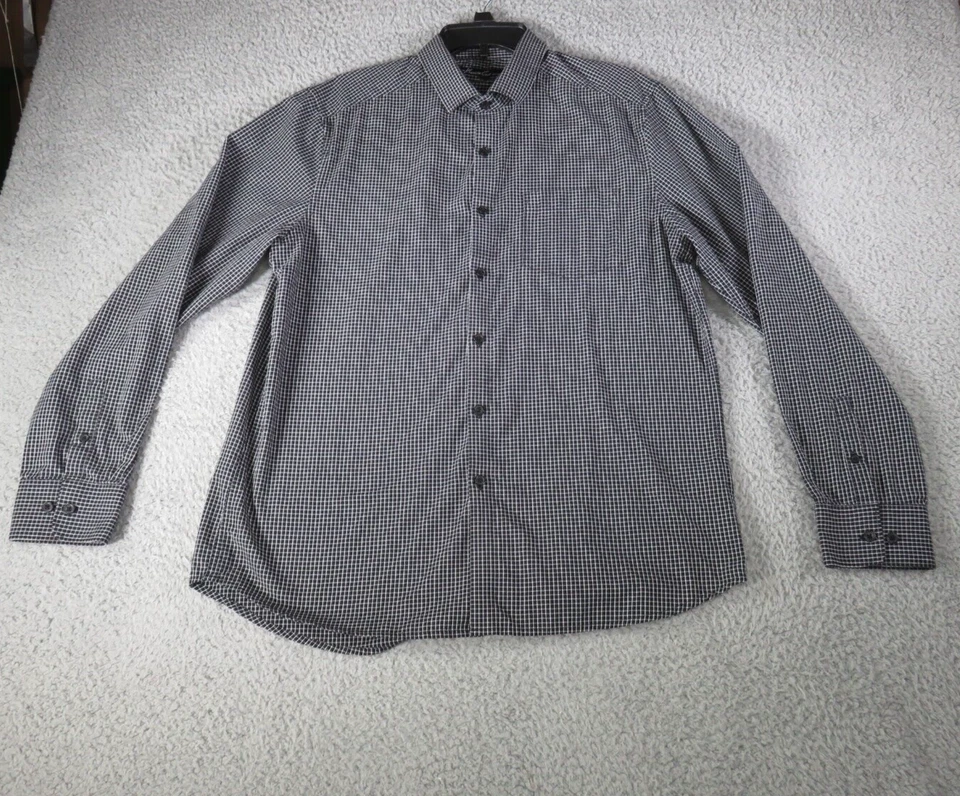Camisa abotonada a cuadros blanca negra Kenneth Cole para hombre talla L Foto 2 de 4