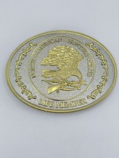 north american hunting club belt buckle life member silver and gold tone 3-3/4"