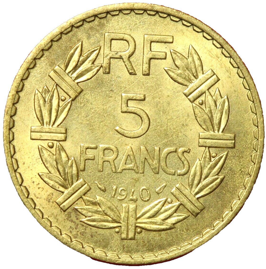 pièce de monnaie 5 FRANCS Lavrillier, BRONZE-ALUMINIUM 1940