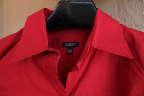 Talbots Womans Petites Red No Iron Button Down Shirt Long Sleeve READ 14WP 93096 - Picture 3 of 5