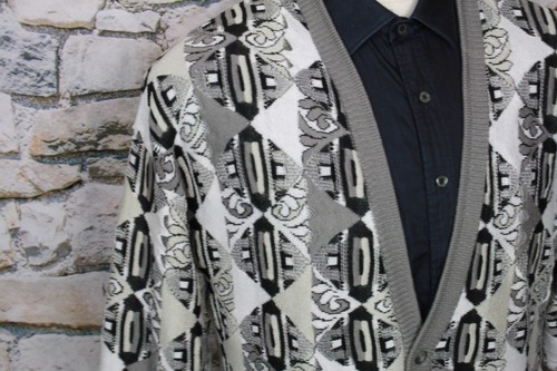 ST. CROIX Men Cardigan Sweater Abstract Design In Beige Black Taupe Cotton Blend - Picture 2 of 11
