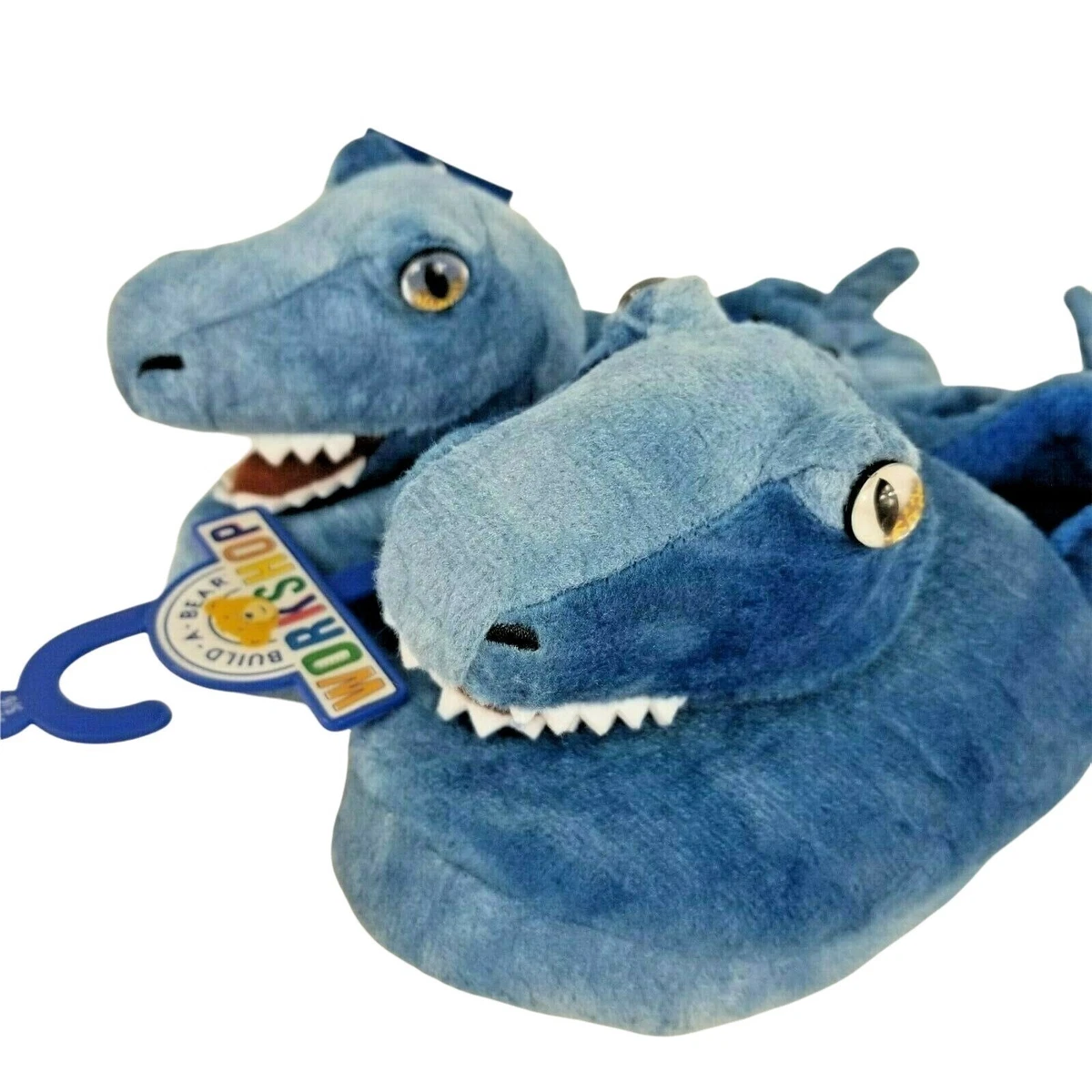 Build A Bear Workshop Kids Slippers Dinosaur T Rex Plush Blue Sz XXL 5 6 BAB New