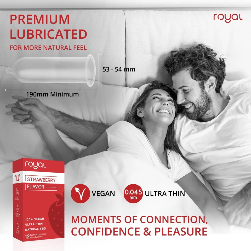 Royal Strawberry Flavored Condoms Ultra Thin Vegan Latex 12 Pack - Image 3 of 4