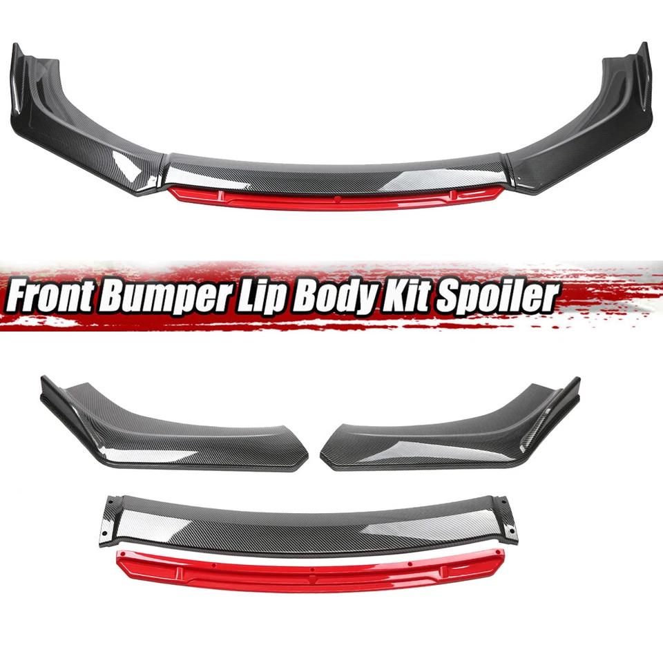 For Dodge Dart Black+Red Front Bumper Lip Spoiler Splitter Body Kit / Strut Rod - Image 4 of 4