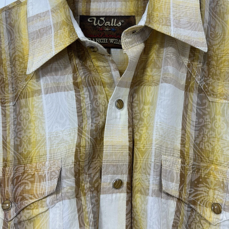 WALLS RANCH WEAR Men's Shirt Snap Pearl Stripe Long Sleeve Western Cowboy Sz M - Image 2 of 4