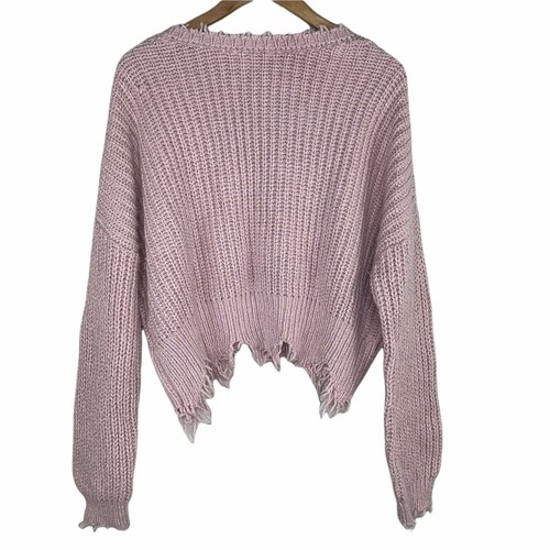 Distressed V-Neck Sweater Mauve 