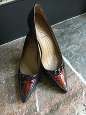 Joan & David Luxe Series Black Leather  Chain Pumps Women Shoe Size 7