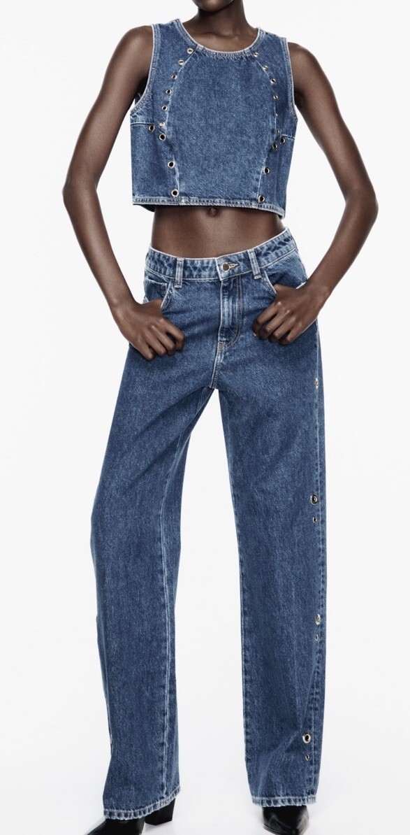 ZARA High Rise Straight Cut Ring Dark Wash Blue Denim Size 8