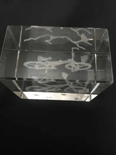 Laser Etched Glass Block PAPERWEIGHT 3D BMX BIKE ORNAMENT - 6cm x 7cm Rectangle - Picture 10 of 12