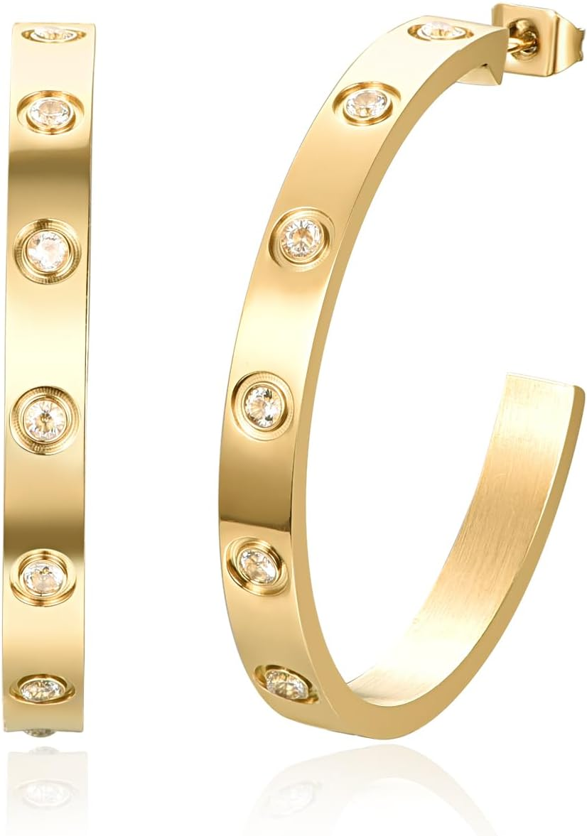 Love Friendship Hoop Earrings Set for Women 18K Gold and Silver Stainless Steel
