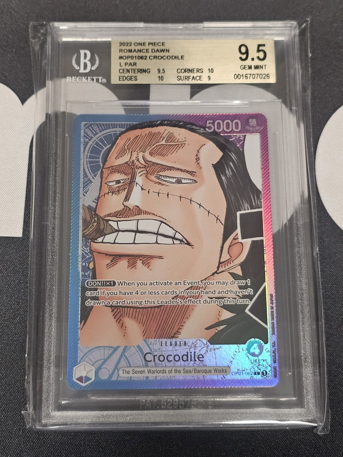 One Piece Crocodile English Romance Dawn Leader OP01-062 Prístino BGS 9.5