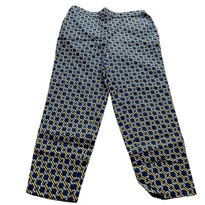 Boden Size 12 NWT Navy Yellow Danby Geo Chain Print Straight Leg Pull On Pants