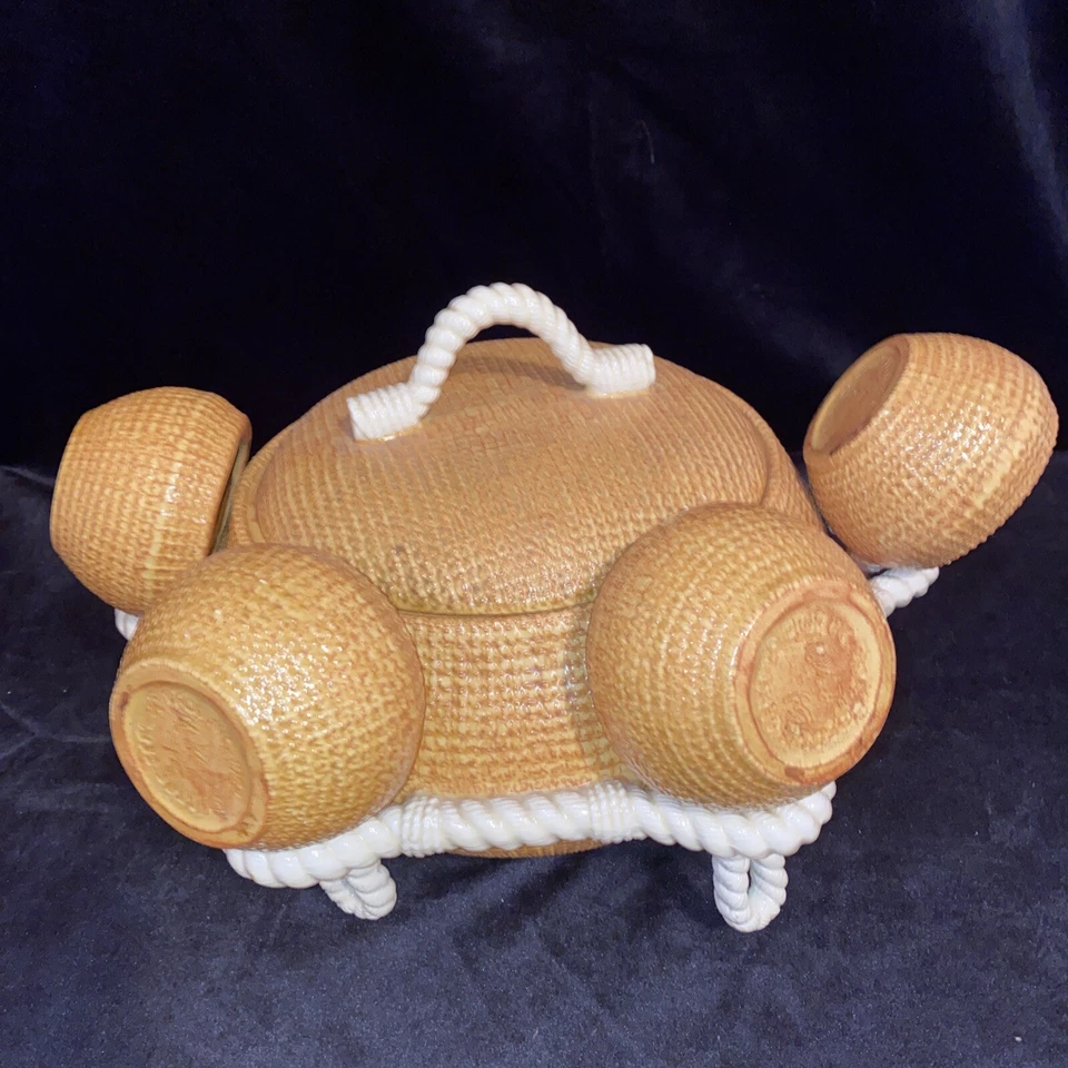 Juego de puré vintage 1982 Sittre cerámica lona textura con detalle de cuerda y 4 tazas Foto 2 de 4