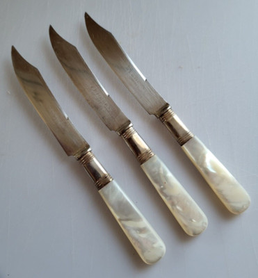 3 Vintage Sterling Silver Collar Mother of Pearl Handle Knives 6 1