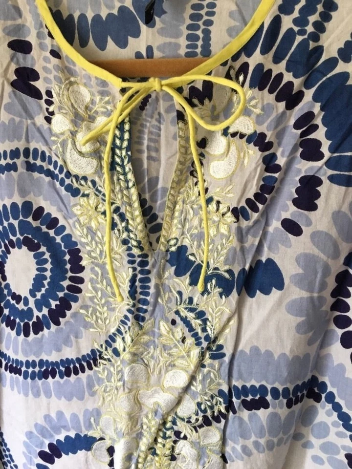 KAS Designs Cotton mod floral embroidered boho Tunic Top, Size Large India - Image 2 of 4