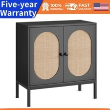 Rattan Storage Cabinet Accent Cabinet w/ 2 Rattan Doors Sideboard Buffet Cabinet