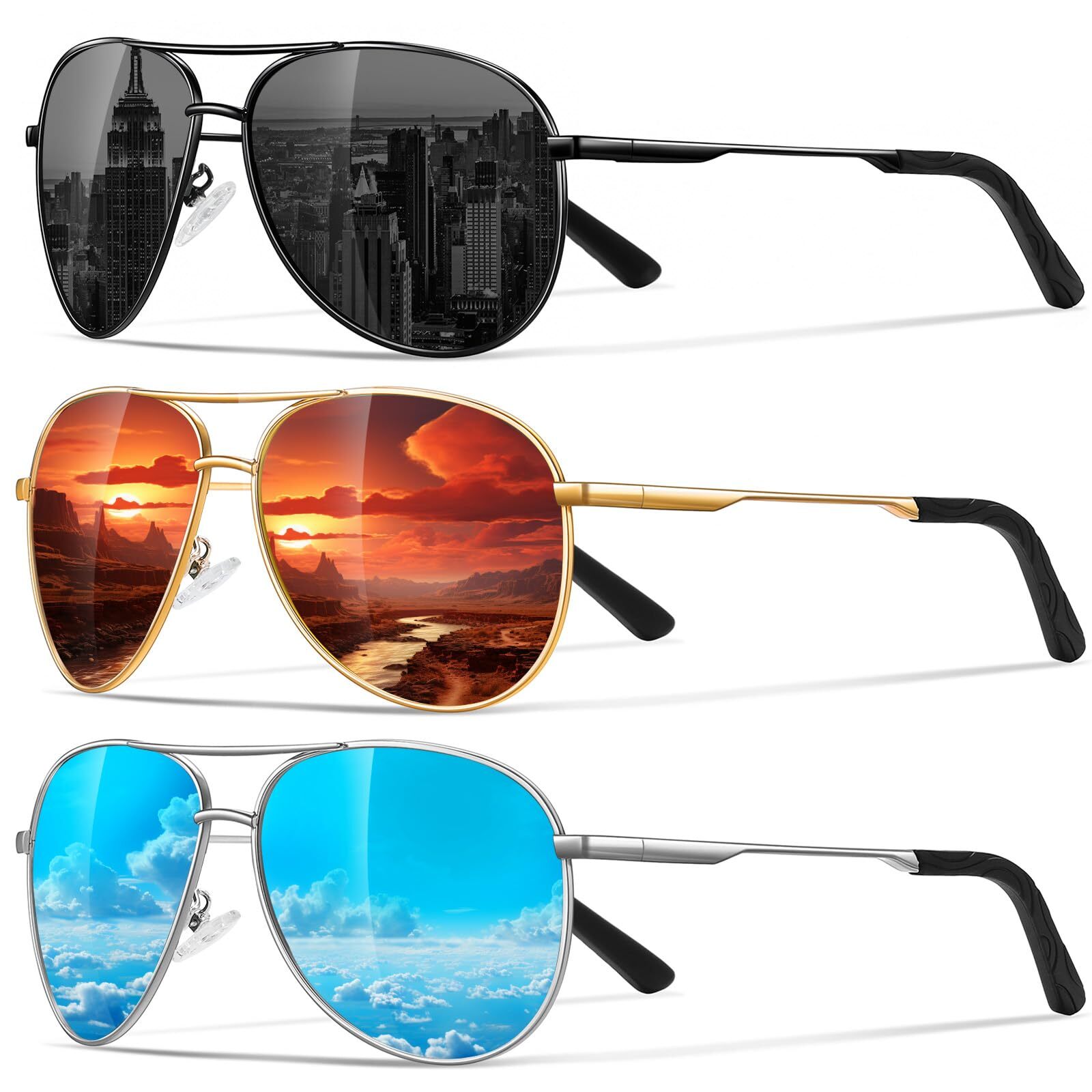 Polarized Aviator Sunglasses for Men, Driving Sun Glasses with UV Protection ...-image
