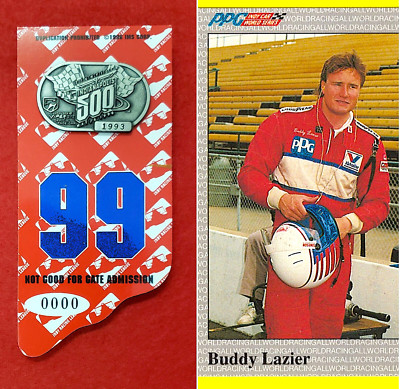 1996 Indy 500 SILVER #1993 Pit Badge w/ RACE TEAM BUC #99 - BUDDY LAZIER Card!