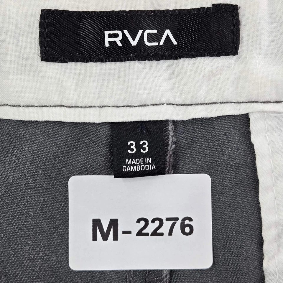 Pantalones Cortos RVCA Hombres 33 Gris Logo Bolsillos Sarga Informales Tiro Medio 10" Entrepierna Algodón Foto 2 de 4