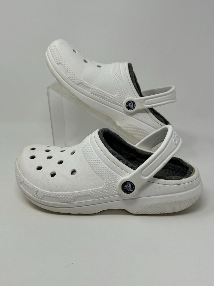Crocs Adult Classic Lined Clog White w/Gray Faux Fur Size  display picture 3