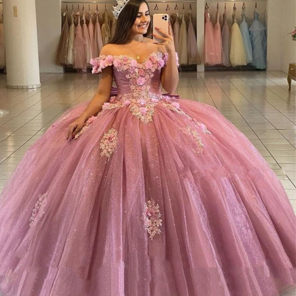 Princess Pink Quinceanera Dresses Puffy Lace Sweet 16 15 Party Prom Ball  Gowns | eBay