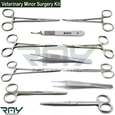 Veterinary Minor Surgery Kit Surgical Hemostat Forceps Suture Scissors Tweezers