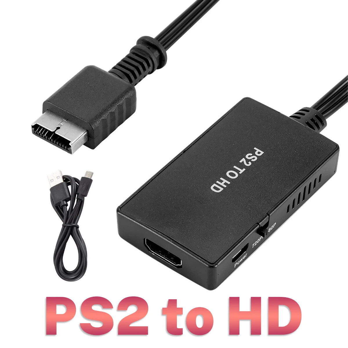 PS2 to HDMI Adapter with PS2 HDMI Cable, PS2 to HDMI Converter Support HD  1080P, Compatible with Gaming Playstation 2