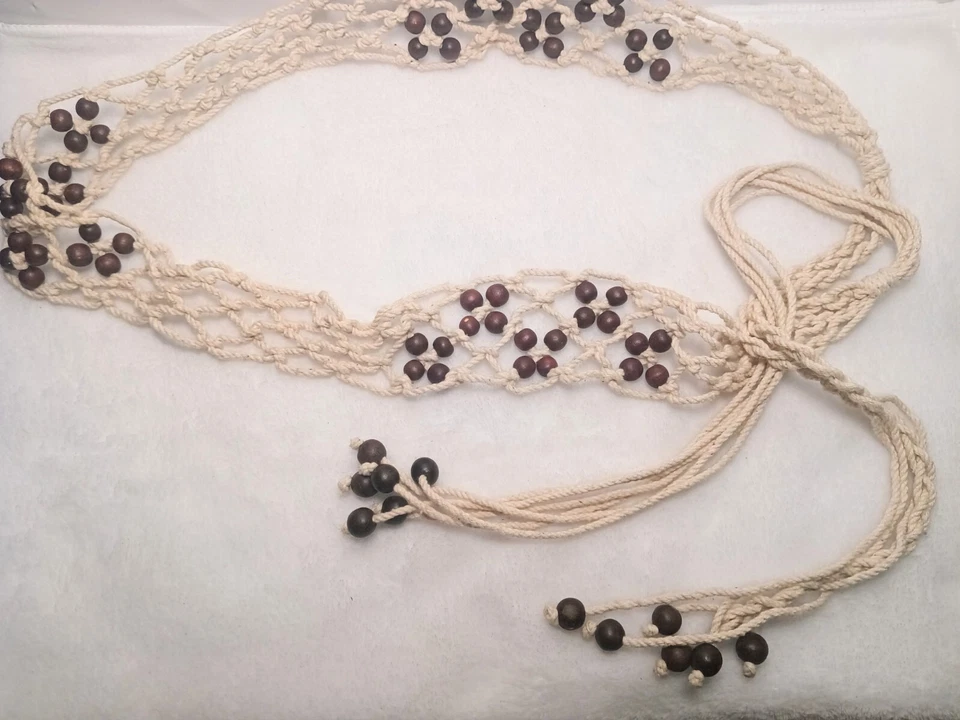 De Colección Y2K Cinturón Cuerda Boho Trenzado Cuentas Borla Color Marfil Festival Desgaste Cinturón Foto 2 de 4