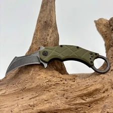 Fox Edge The Claw Emerson Wave LinerLock Karambit Knife Green G10 Handle FE-017B
