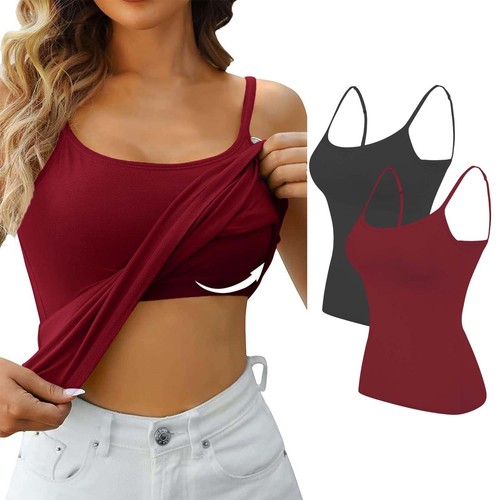 2PCS Women's Camisole with Built in Shelf Bra Adjustable Strap Vest Comfort Tops - Picture 25 of 99