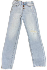 SO Girls Youth Jeans Size 8 Light Wash Distressed 4-Button 5-Pocket Raw Hem