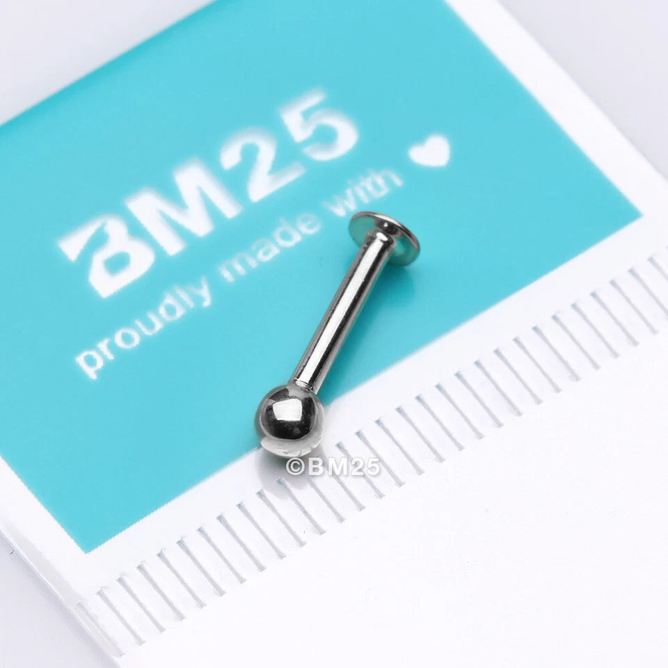 Bola de oro blanco de 14 quilates con tapa plana trasera Labret Foto 3 de 4