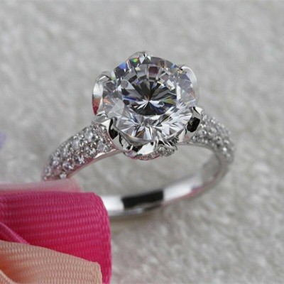 Round Cut 2.35Ct Diamond White Gold Finish Simulated Engagement Ring in Size 8