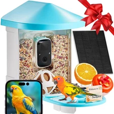 Smart Bird Feeder with Camera, 2K HD AI Identify 10,000+ Bird Species, Solar-Pow