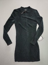 Speechless Dress Teens M Green Glitter Bodycon Mini Long Sleeve Mock Neck Party