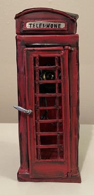 Vintage Red Telephone Booth Handmade/Painted Decorative Tin Collectable 8  In