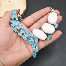 Pink Opal Blue Chalcedony Gemstone 925 Sterling Silver Jewelry Necklace 18