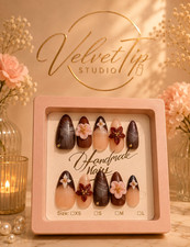 VelvetTips Studio Brown/Nude 3D Floral Almond...