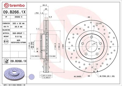 Bremsscheibe Scheibenbremse Brembo für Infiniti EX FX G Limo 2003 -> 09.B266.1X