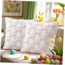 Easter Pillow Covers 18x18 Set of 2, Soft Plush Faux Fur with 3D Bunny Design,