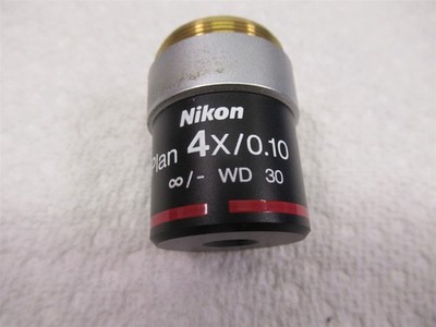 Nikon E Plan 4X / 0.10 Microscope Objective Lens  /- WD 30 Eclipse E200