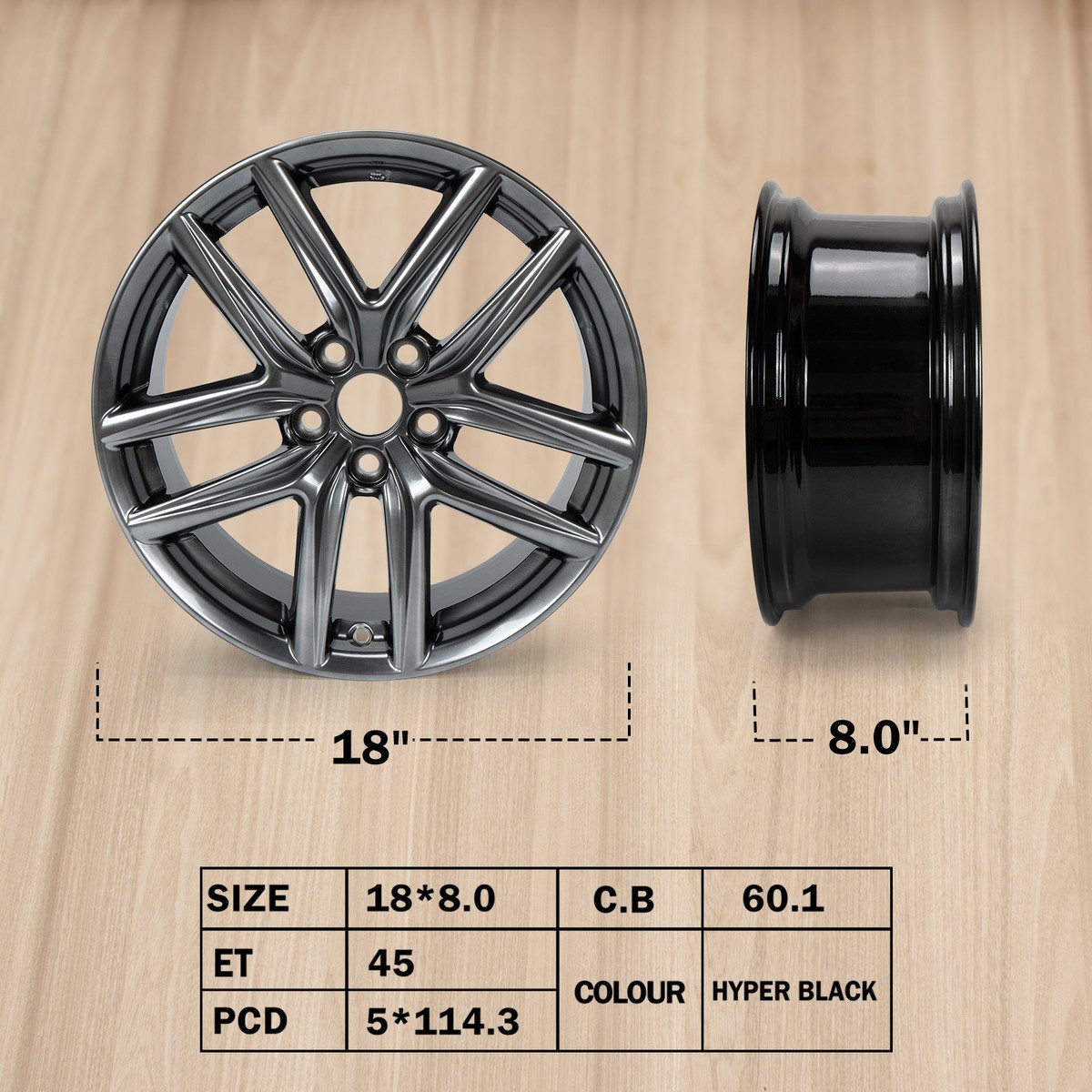 For Lexus IS250 IS350 2014-2020 Machined Black 18x8